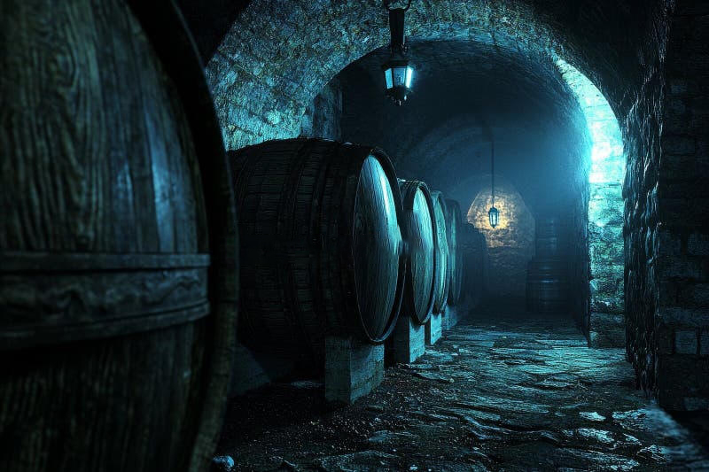 Cellar of ale barrels